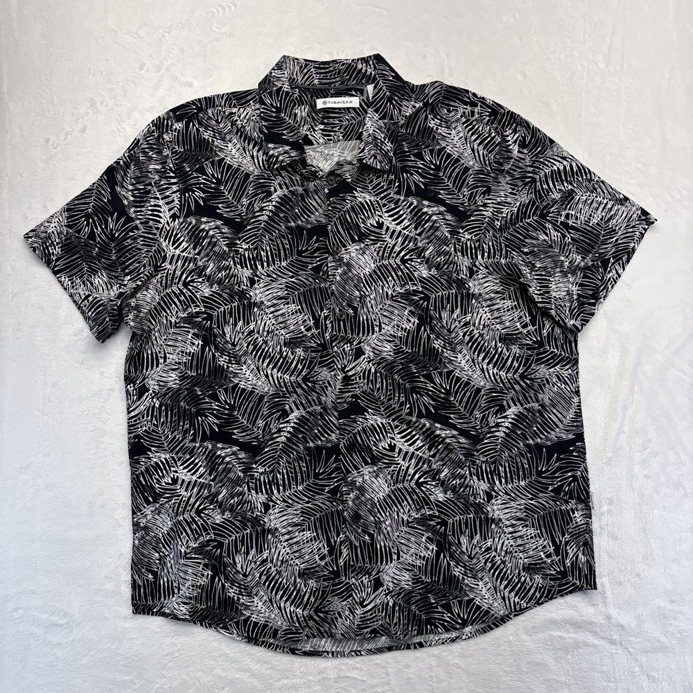 Cubavera Shirt Men's XL Black/White Tropical Leaf Print Hawaiian